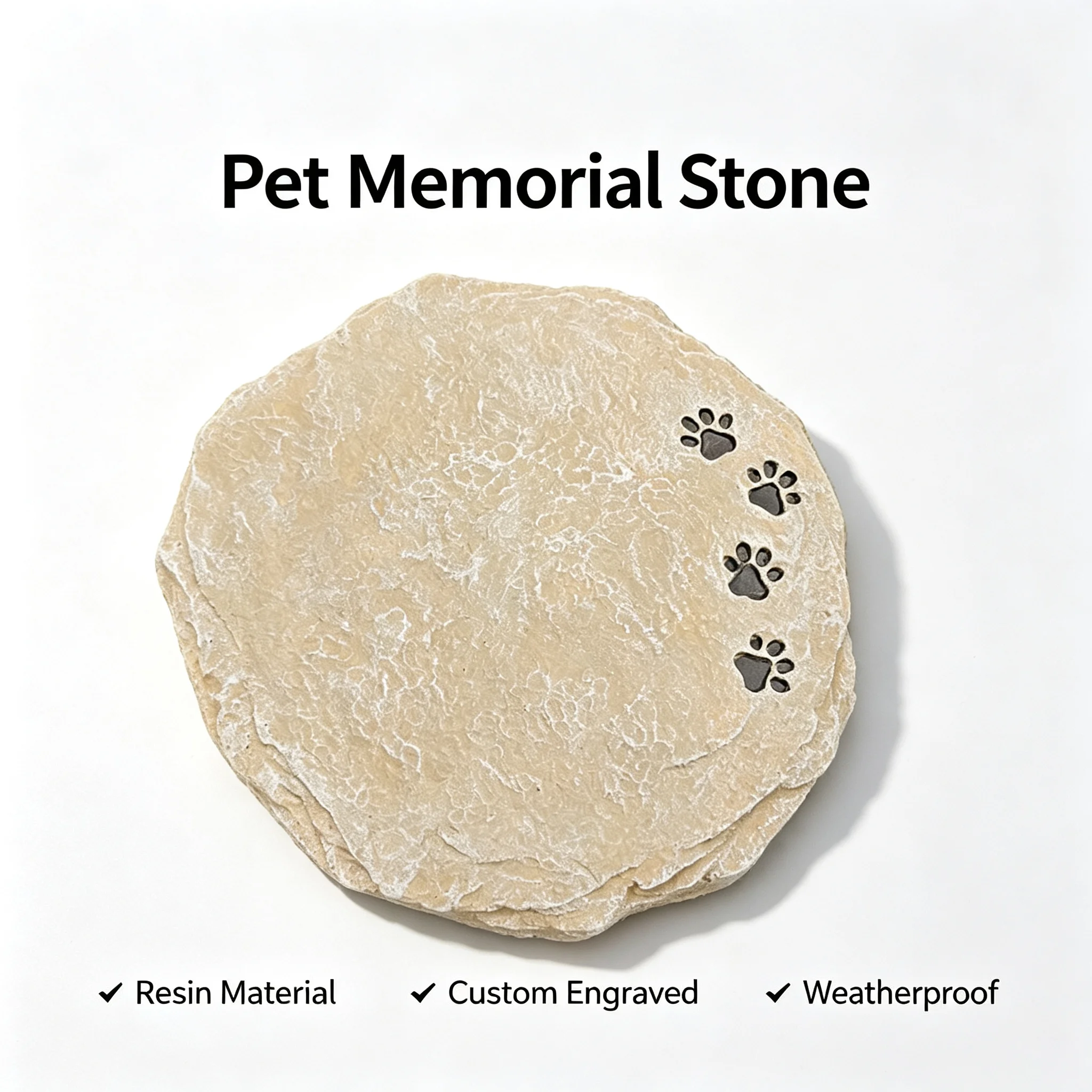 Custom Round Resin Pet Memorial Stone Laser Engraved Dog Cat Grave Marker Paw Print Garden Pet Loss Remembrance Keepsake