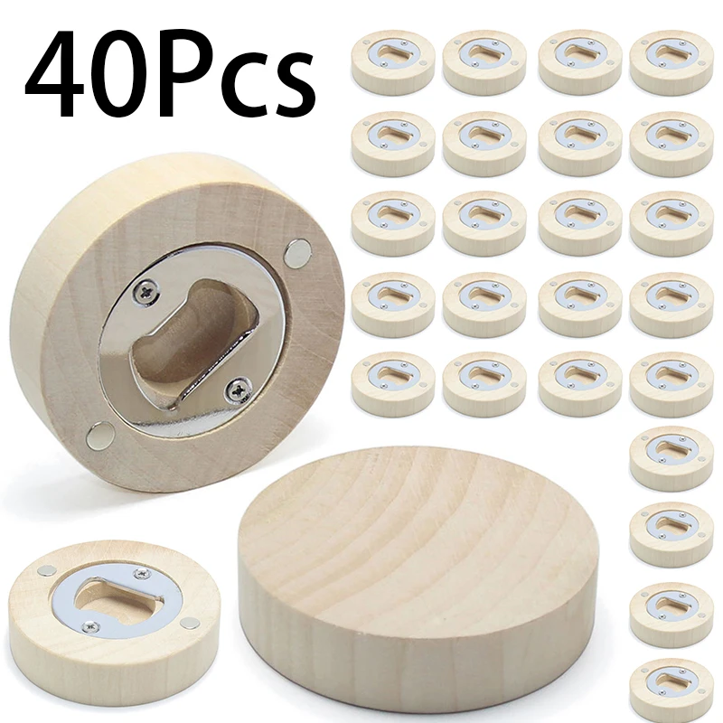 

40Pcs Round Wooden Bottle Openers Wood Beer Openers