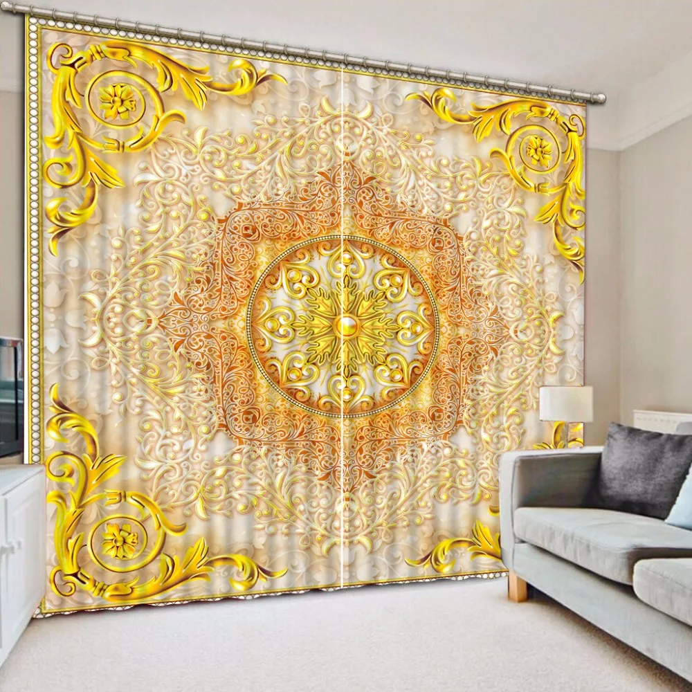 golden flower 3d Curtains For Living Room Window Treatments Modern Curtains For Beding Room High-precision Shade