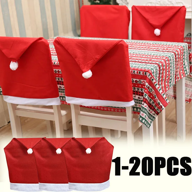 1-20PCS Non Woven Red Christmas Chair Cover Dining Table Decoration Chair Cover for Holiday Party Home Decor Supplies