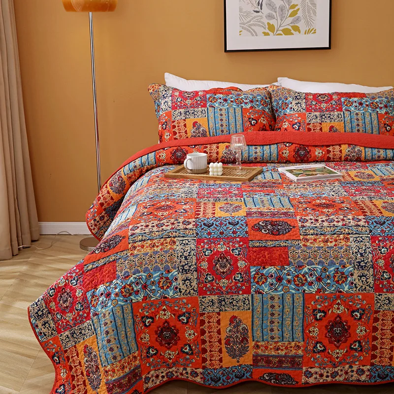 Korean Style 100% Cotton Quilted Bedspread Thickened Warm Double Size Washable Reversible Bed Cover Mattress Cover