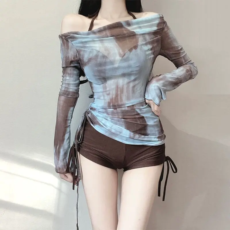 2024 New Korean Summer Sexy Women\'s Bikini Sets Push-up Gauze Tie-dye Padded Bra Swimsuit Two Pieces Swimwear Beachwear Costume