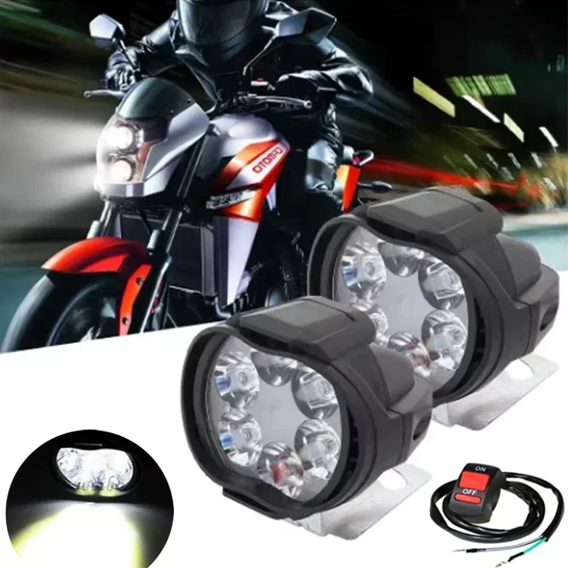 

2-4 шт. светодиодные фары для мотоцикла 12В, яркий белый свет, 6 светодиодов, передние дополнительные прожекторы, фокусирующая лампа, противотуманная фара, аксессуары