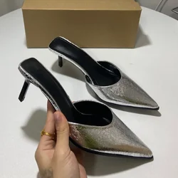 Casual Women Sandals Fashion Pointed Toe Shallow High Heel Ladies Mules Shoes Large Size Summer Stiletto Party Dress Sandalias