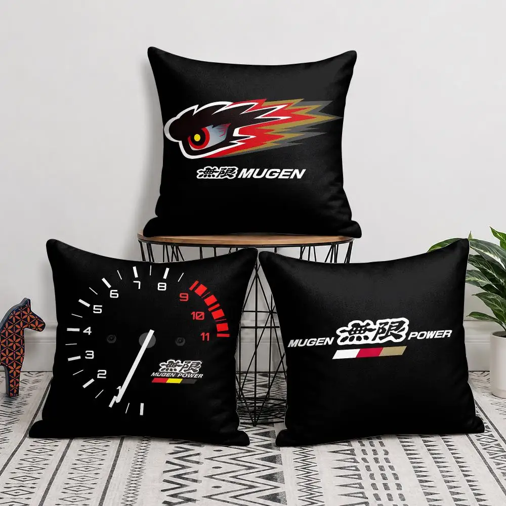 M-Mugen M-Motorsports Logo Cushion Cover Double-Sided Plush Sofa Cushion Covers Organic Breathable Invisible Zipper