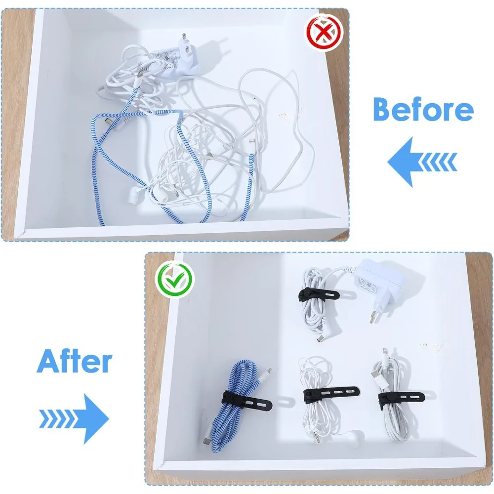 12 قطعة من ربطات كابل السيليكون، ربطات سلكية قابلة لإعادة الاستخدام للإلكترونيات، منظم كابلات البيانات، غلاف سلك مرن (أسود)