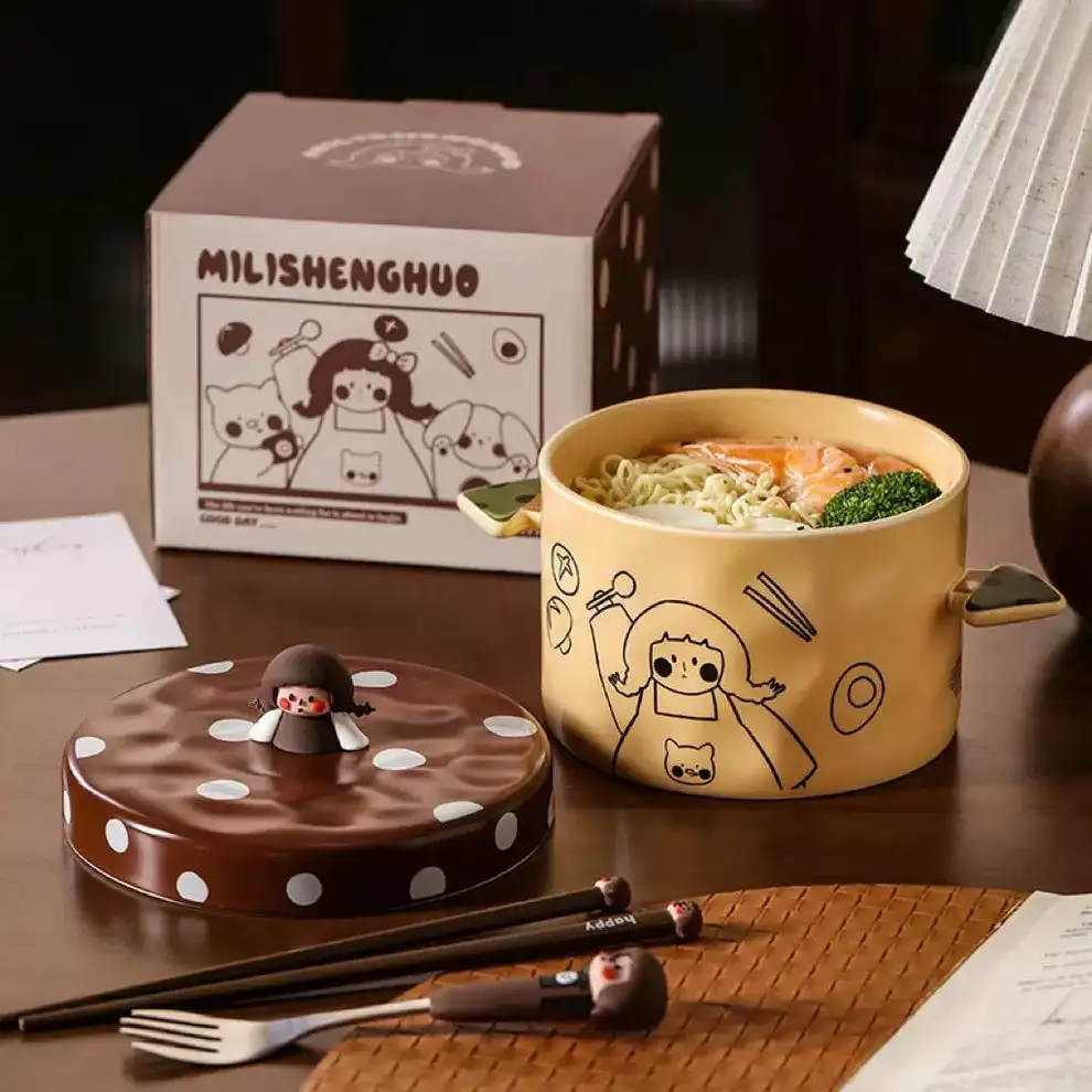 

Набор больших керамических мисок для девочек в стиле ретро — емкость 1100 мл