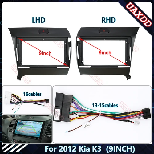 Panel de fascias de plástico para Radio CD de coche, 2 Din, instalación de marco de tablero, GPS, Android, cables de reproducción Multimedia para Kia K3 2012, 9 pulgadas