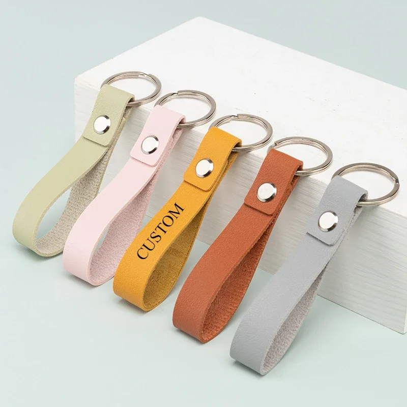 

Customized Logo PU Leather Keychain Personalize Name Number Keyring Pendant Business Gift Laser Engrave Car Key Chain Rope