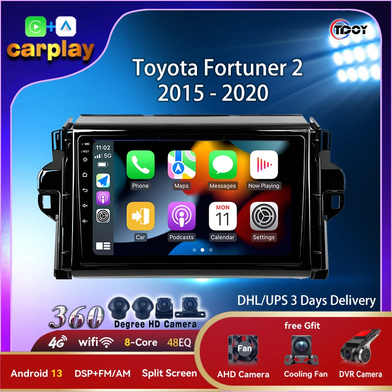 

Car Audio For Toyota Fortuner 2 2015-2022 Multimedia Automotive Carplay Android Auto Wireless 8Core WIFI GPS Video Car Stereo