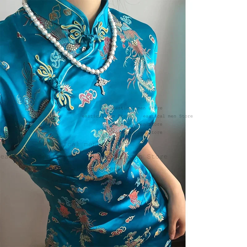 Chinese Princess Dress Y2K Streetwear Women Sexy Qipao Vintage Mandarin Collar Chesongam Summer Night Club Vestidos Costume