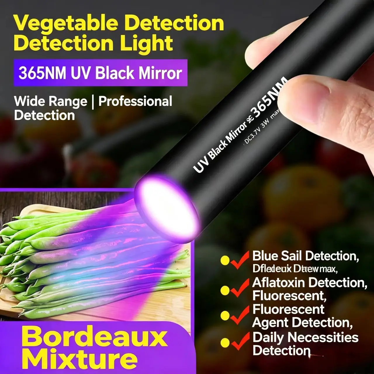 USB Rechargeable 365nm UV Blacklight Flashlight Portable Ultraviolet Detector for Pet Urine, Scorpion Hunting, Fluorescent ChecK