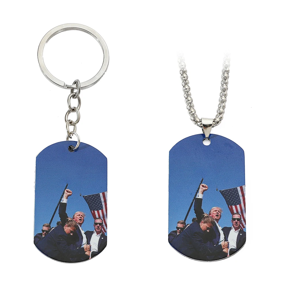 2024 7.13 Donald Trump Fighting Printing Dog Tag Stainless Steel Pendant Keychain for July Fourth Accessories Gifts