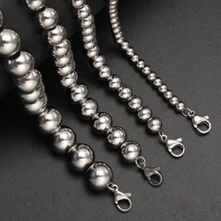 Stainless Steel Chain Beaded Bracelet Adjustable Silver Color Smooth Metal Ball Link Bracelets Women Men Fashion Jewelry Gift