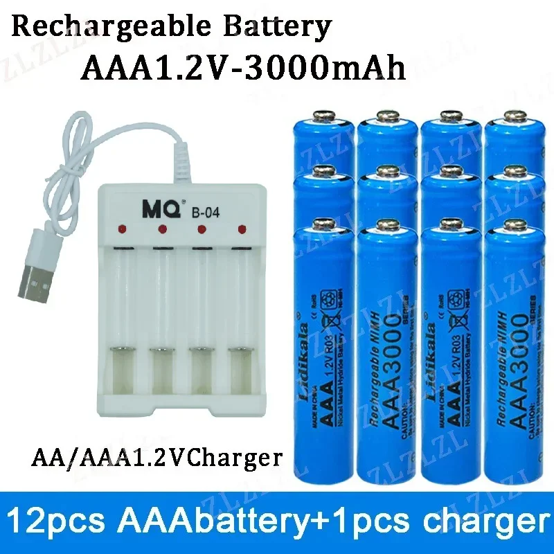 NEW High Quality 1.2V Rechargeable Battery, AAA3000 Battery+USBcharger, Alkaline Technology, for Remote Control, Toys/computer