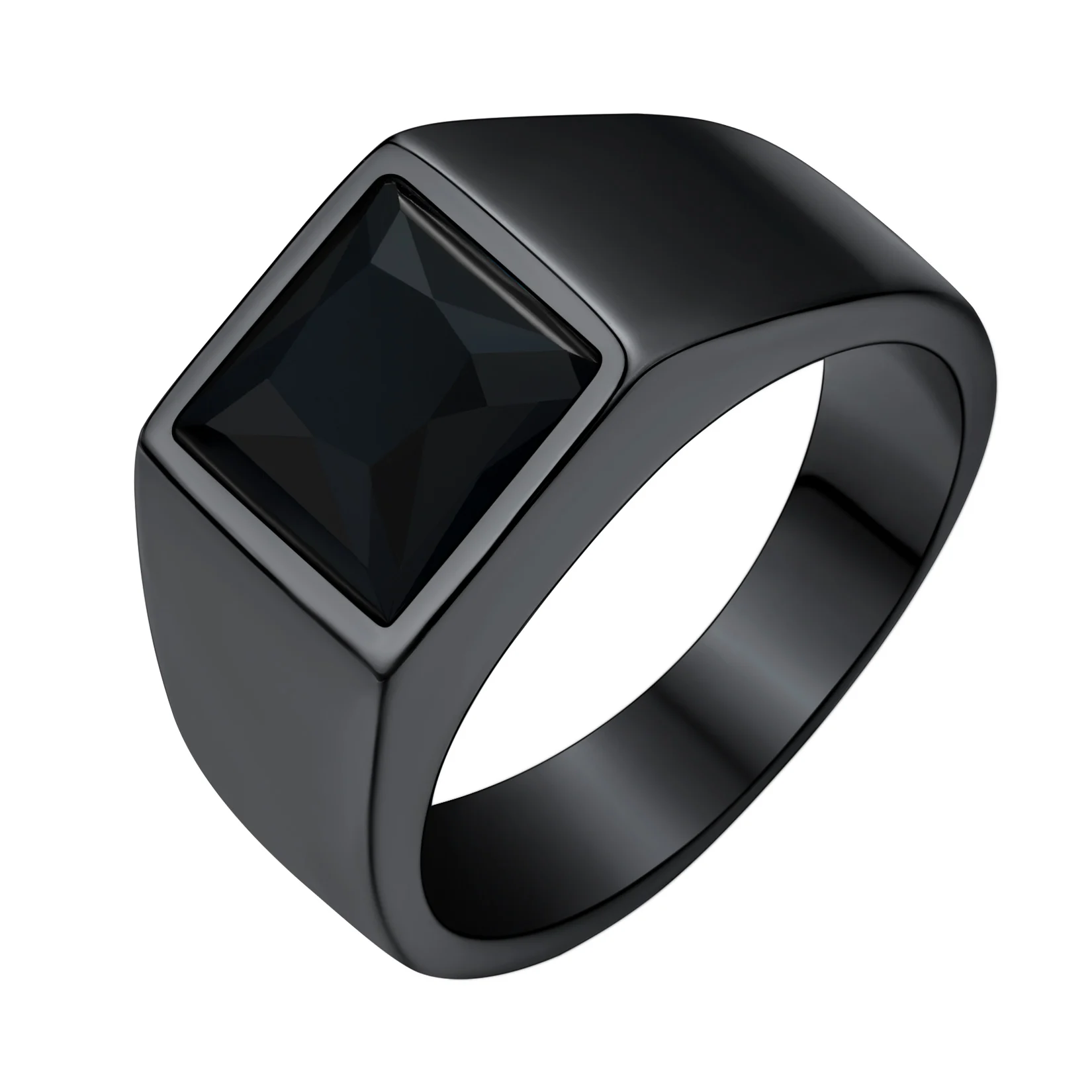 Anillo de sello Unisex de acero inoxidable U7, piedra negra cuadrada, encanto de piedras preciosas, tamaño 7-14, amantes de la Unión del Club, joyería para pareja