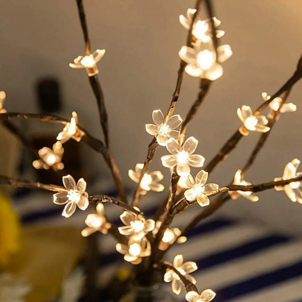 1PC 20LED Transparent Cherry Blossom Tree Branch Light With Battery Box, Suitable For Bedroom, Living Room And Home Decoration