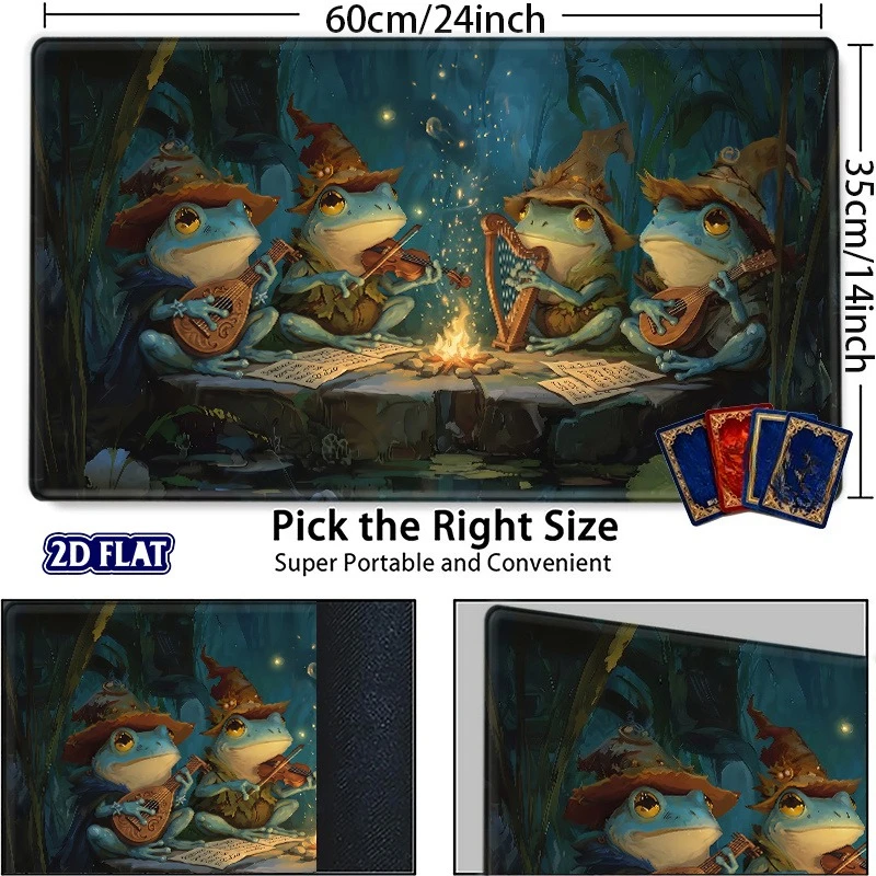 Cute Blue Frog Music Forest Party Game Mat Rubber Bottom with High-Resolution Print Durable Game Mat - Gift for TCG/CCG Players