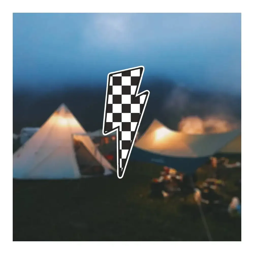 Checkerboard Lightning Bolt Sticker Matte PET Vinyl Decal Removable for Car Motorcycle Tent Camping Gear Racing Off Road