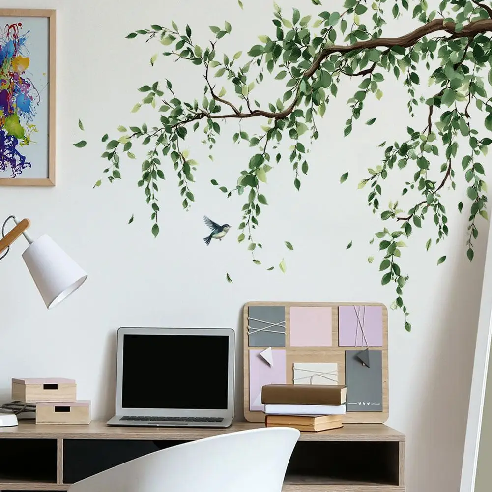 2 قطعة 30*90 سنتيمتر أوراق خضراء فرع النبات الجدار ملصق غرفة نوم غرفة المعيشة زخرفة خلفية ديكور المنزل ورق حائط ذاتي اللصق