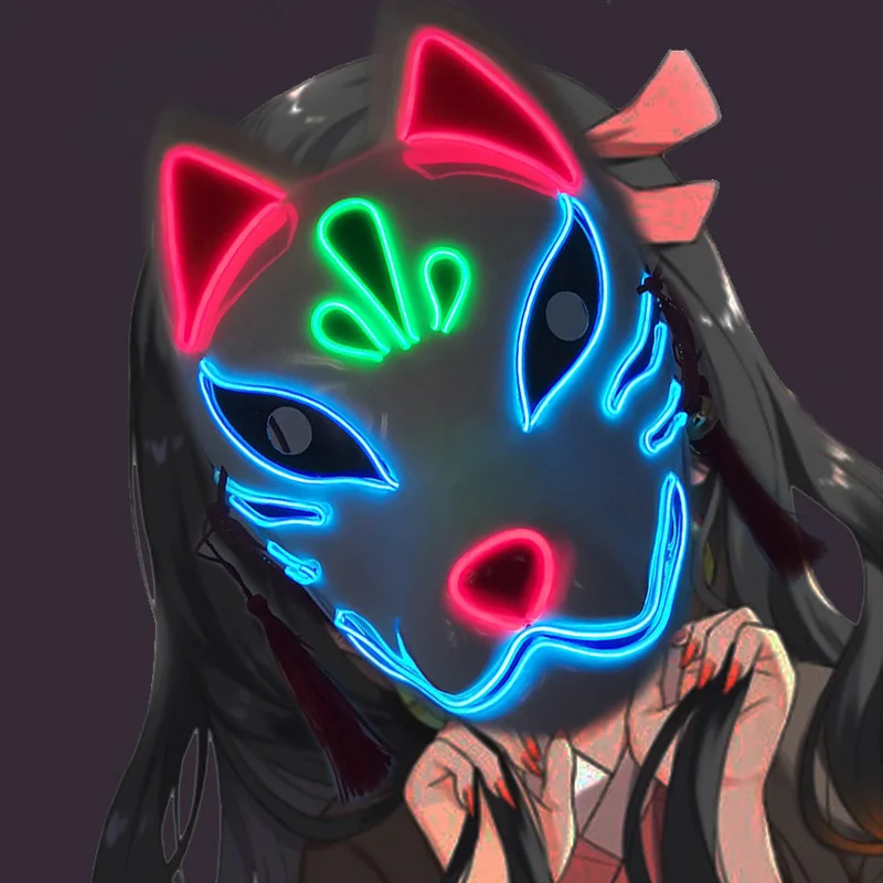 Máscaras de raposa led máscara halloween cosplay raposa adereços rímel japonesa pinturas luminosas dança raposa máscara de plástico bonito máscara de raposa