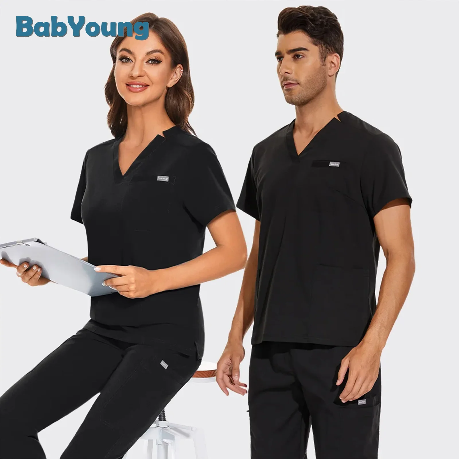 

Hospital Nurse Shirts Medical Uniform High Quality Pet Grooming Workwear Scrubs Tops Operating Room Surgical Gown Short Sleeve
