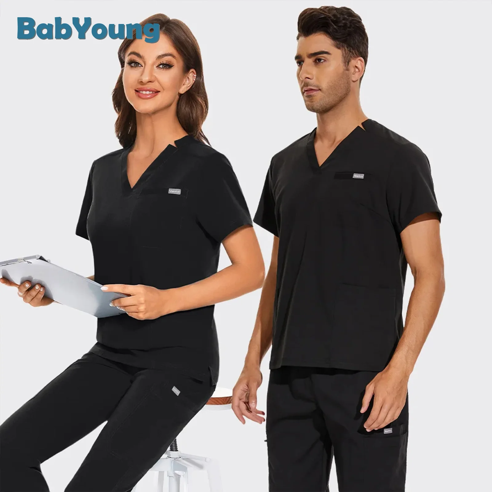 Hospital Nurse Shirts Medical Uniform High Quality Pet Grooming Workwear Scrubs Tops Operating Room Surgical Gown Short Sleeve