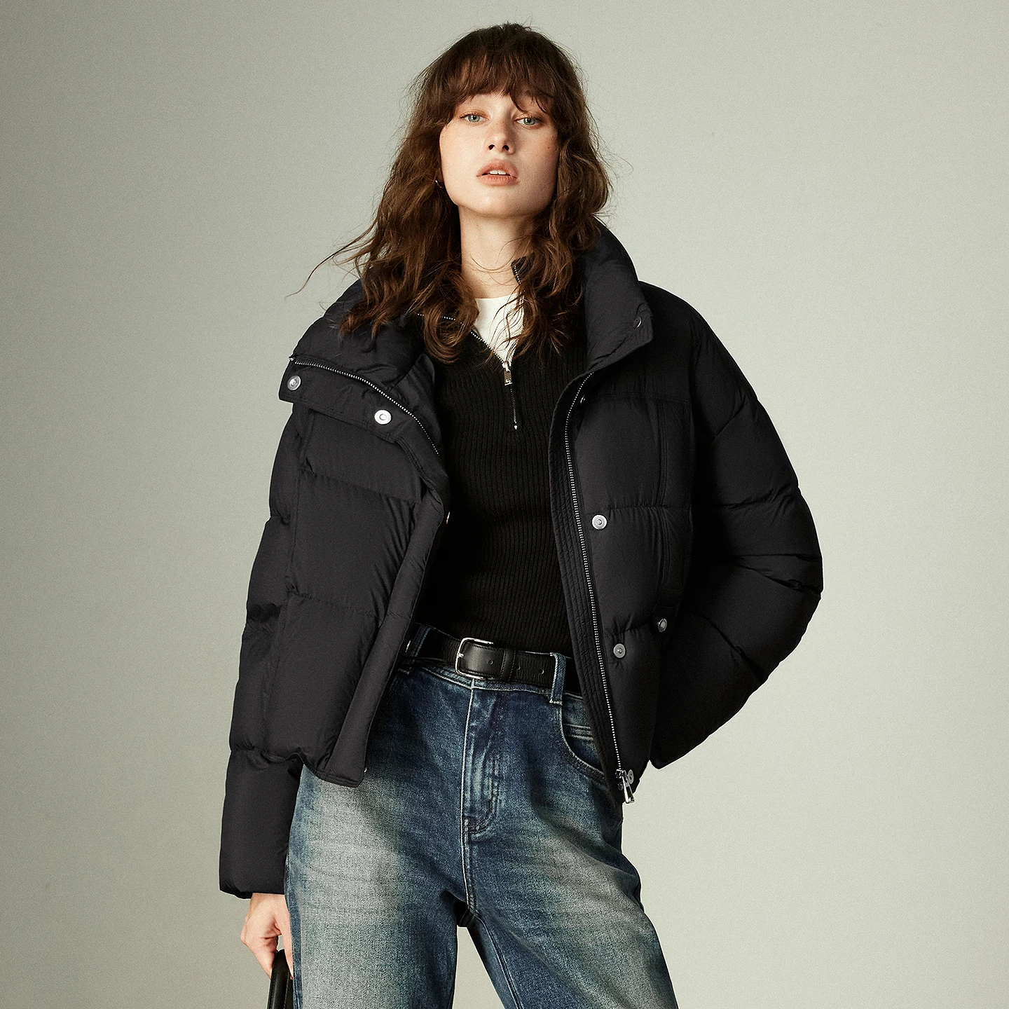 TOYOUTH سترات نسائية شتاء 2025 جديدة فائقة النعومة منتفخة دافئة كريبي كعكة عالية الوقوف طوق أبيض بطة أسفل ملابس خارجية #3