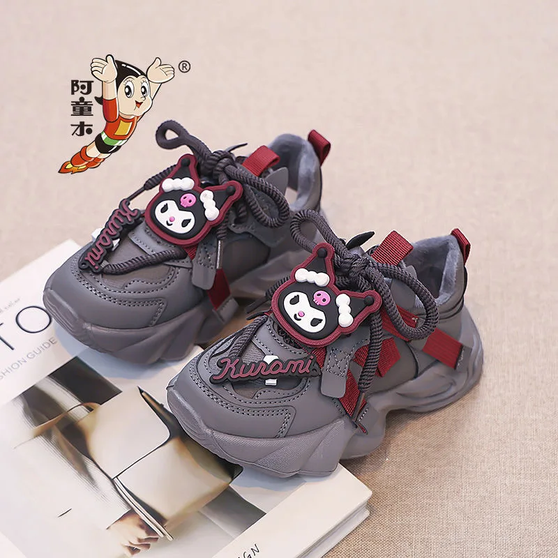 Girls' and children's sports shoes with plush cartoon Kuromi fashion winter new item lightweight two cotton boys' dad shoes