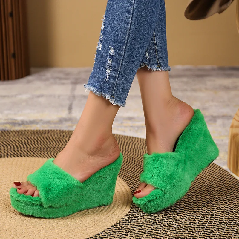 New Slippers Autumn Simple Suede Women Shoe Sloping Heels Fashion Classic 2025 High Heels European American Personalized Sandals