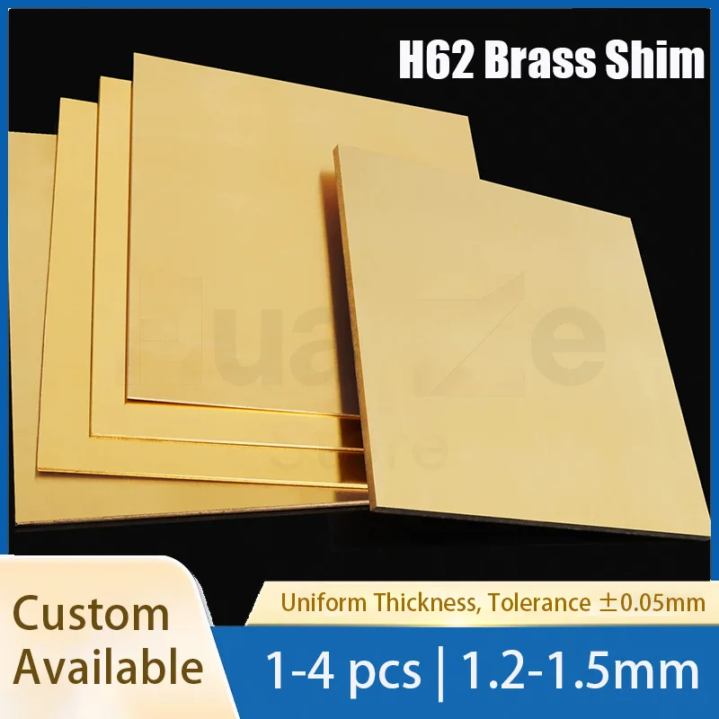 1-4pcs H62 Brass Sheet Plate Brass Shim 1.2-1.5mm Thickness Metal Copper Sheet for DIY Machining