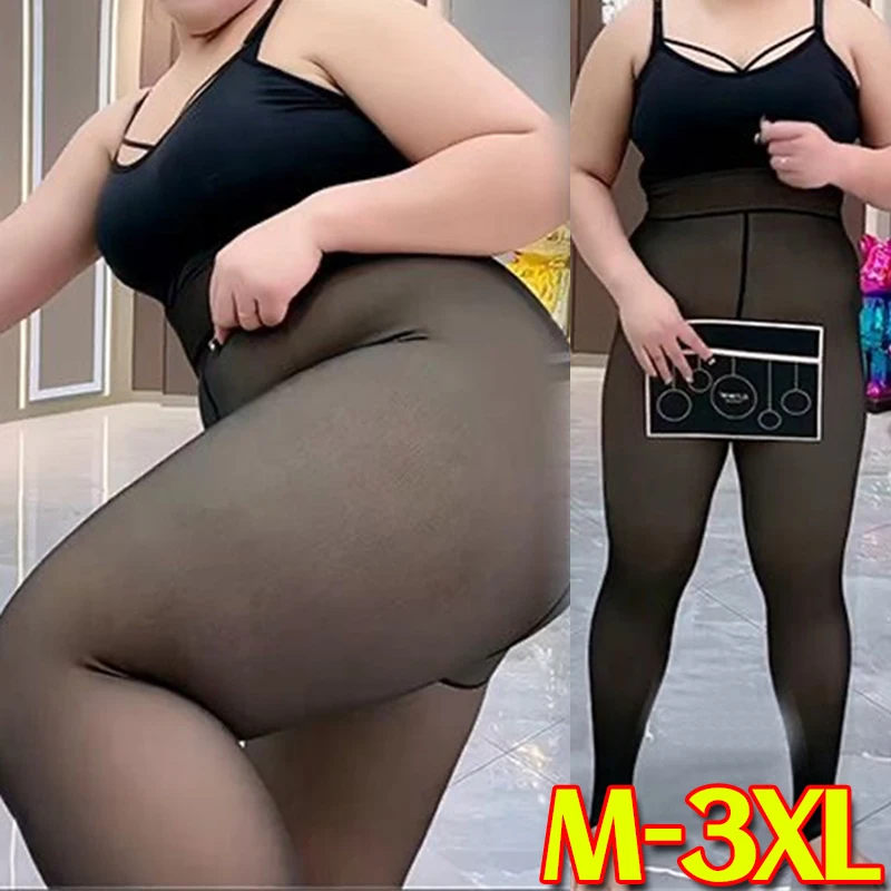 Women Thermal Leggings Tights Winter Warm Sexy Elastic Translucent Pantyhose Female Fleece Thermal Plus Size Thicken Tight Pants