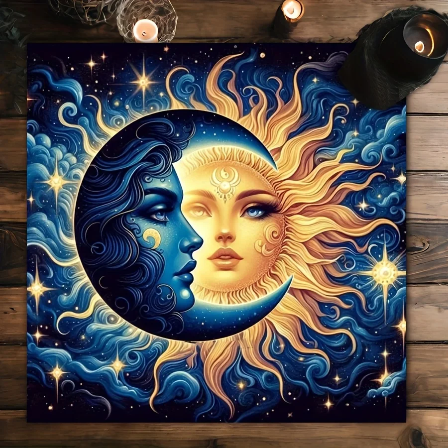 VIKAMA Tree of Life Starry Night Tablecloth Gold Tree of Life Dark Blue Starry Night Waterproof Stain Resistant Meditation