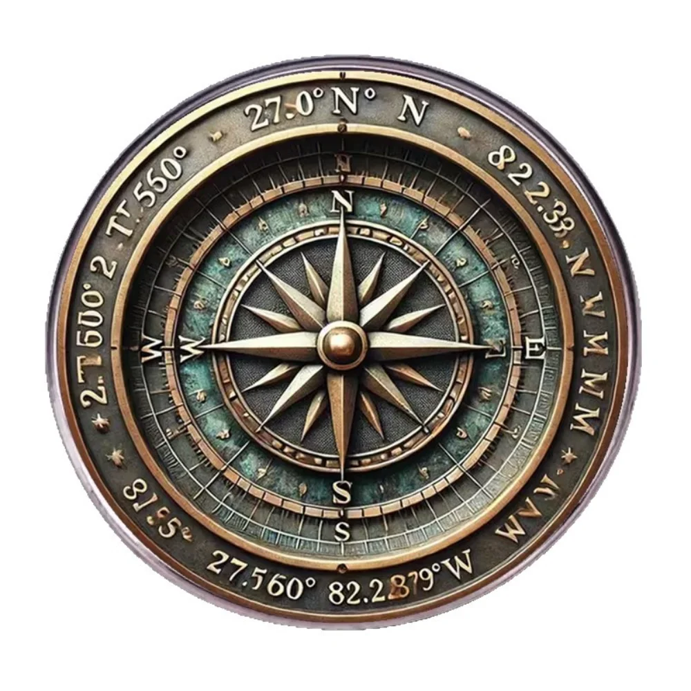 Retro Compass Map Navigation Adventure Pin Stainless Steel Flat Dropper Pin Clothes Backpacks Pins Decorative Accessories