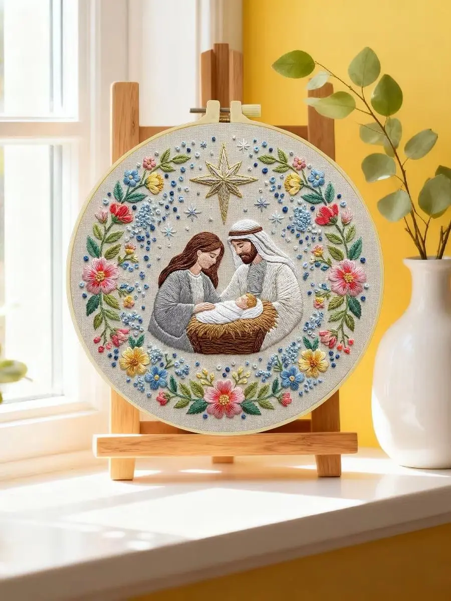 1 Stück 20X20CM/15X15CM 7,87/6,3 Zoll Religiöses Stickerei-Starter-Kit DIY-Kit DIY-Stickerei-Set für Anfänger – Detail 6