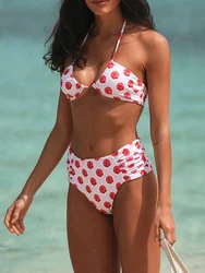 Miyouj Bikini z wysoką talią dwuczęściowy garnitur strój kąpielowy z nadrukiem strój kąpielowy kobiety Halter zestaw Bikini dwuczęściowy strój plażowy Biquini