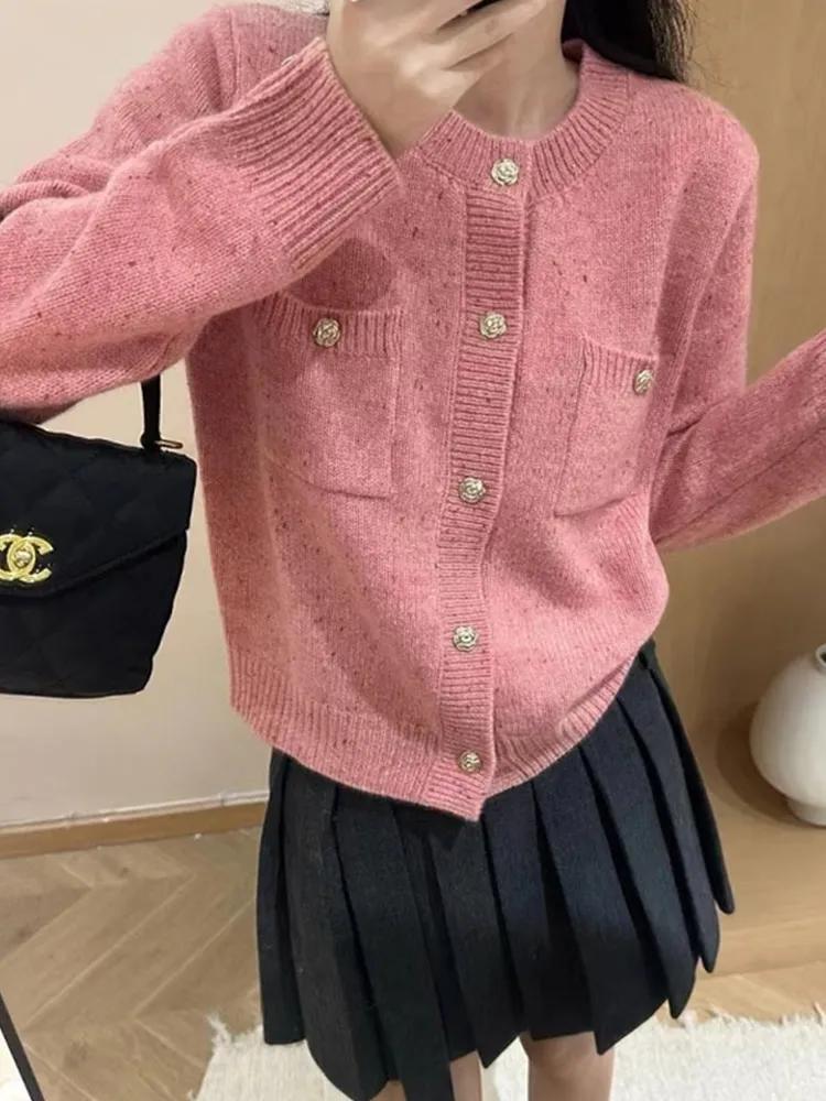 

Ele Pure Color Knitted Long Sve Single Button Sweater Cardigan Lazy Sle Faionable Women's Knitwear Spring Autumn