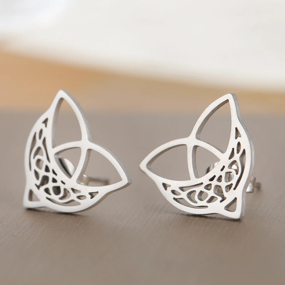 Dawapara Celtics Moon Stud Earrings Triangle Crescent Filigree Moon Earrings Irish Good Luck Stainless Steel Jewelry - view 4