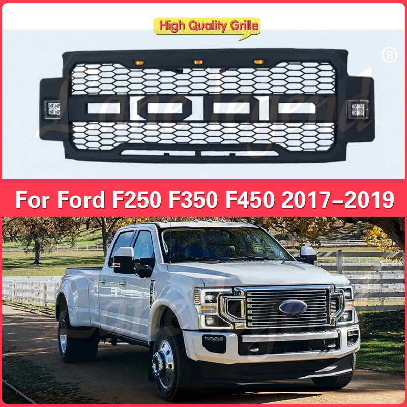 Modified For Ford F250 F350 F450 2017-2019 Raptor Style Front Grille Off-road Bumper Upper Mesh Cover Racing Grills