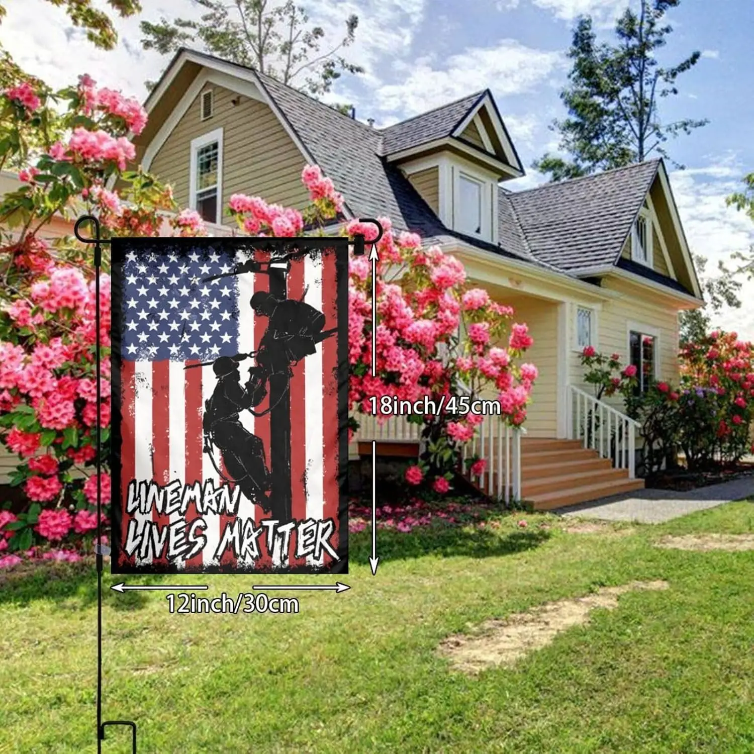 American USA Flag Lineman Lives Matter Lineman Flag Garden Flag 12 X 18 Inch Home Indoor & Outdoor Vertical Double-Sided Fla