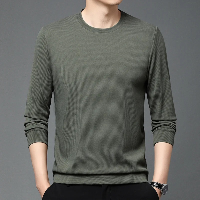 

Long Sleeve Crew Neck T-Shirt Men's Spring and Autumn Thin Casual Breathable Versatile Sweater Bottom Shirt