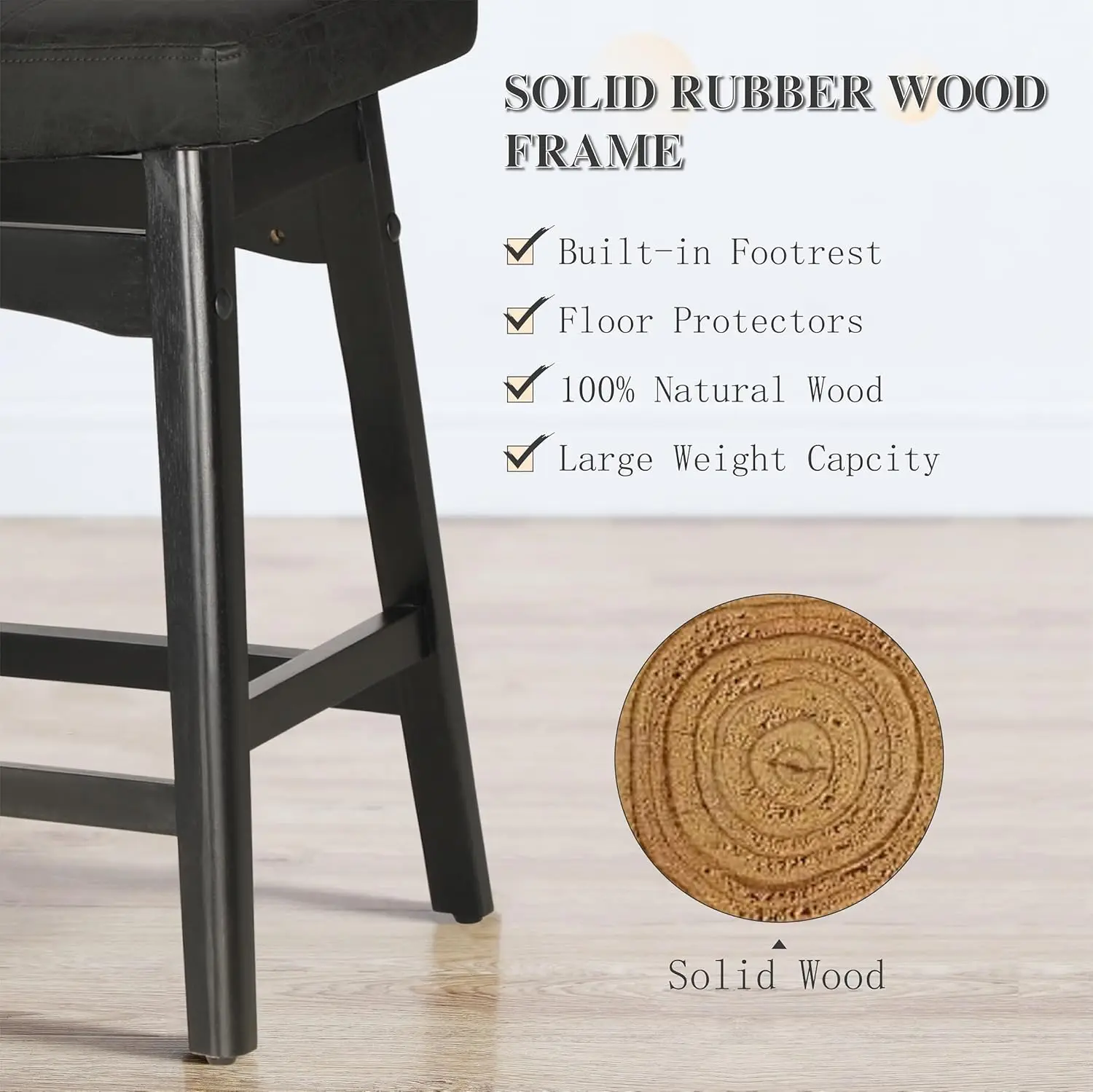 Набор из 4-х барных стульев в фермерском стиле с мягким сиденьем и ножками из массива дерева