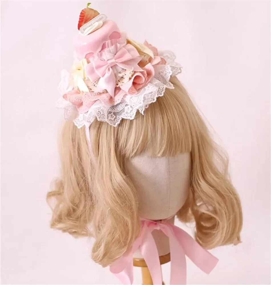 

Sweet Celebration Lolita Cake Model Lace Bow Hairpin Headband Women Girl Birthday Party Barrettes B2593