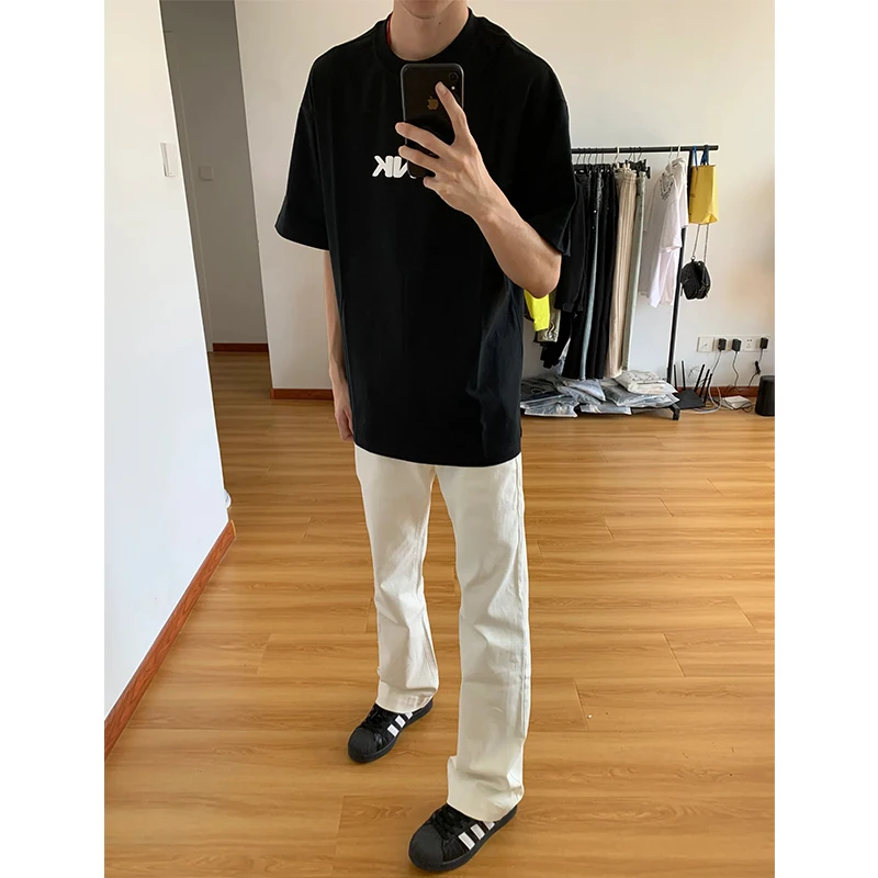 

White Elastic Jeans Men Summer Thin American Vibe Slimming Pants Straight Tube Flared Jeans Youth Trendy Straight Leg Jeans