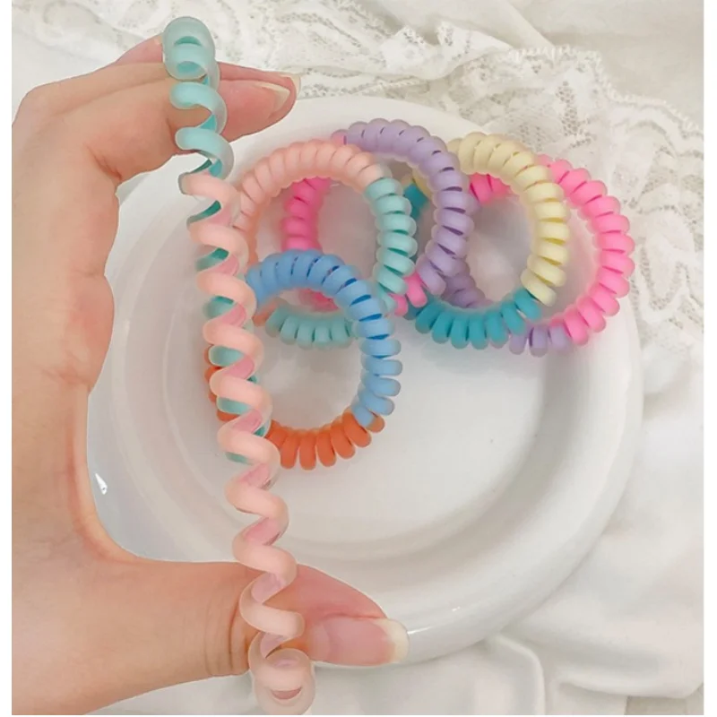 Zoete Meisje Transparante Dubbele Kleur Frosted Telefoonsnoer Haar Touw Voor Vrouwen Hoge Elastische Rubberen Band Mode Haaraccessoires