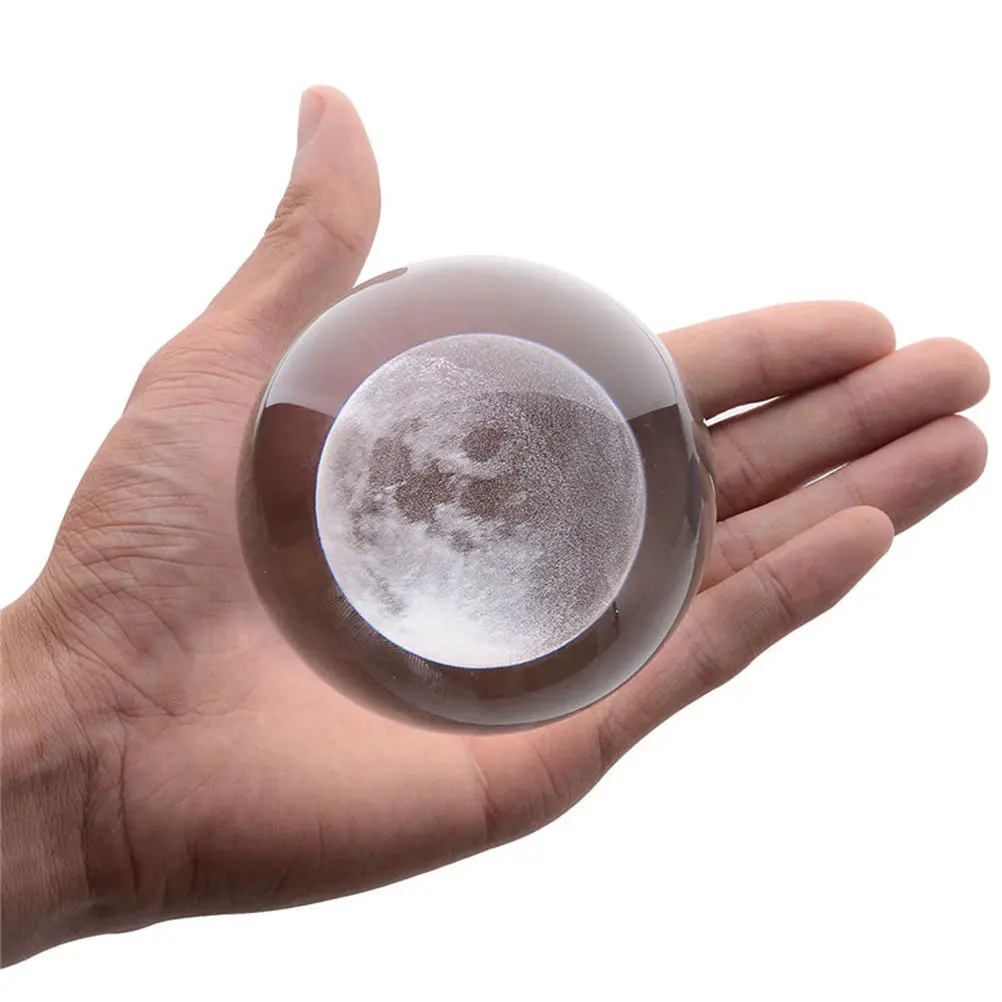 3D Moon Crystal Ball Clear Planet Cosmic Sphere Engraved Glass Orb for Home Office Decor Astronomy Gift Astronomy Fans Physics