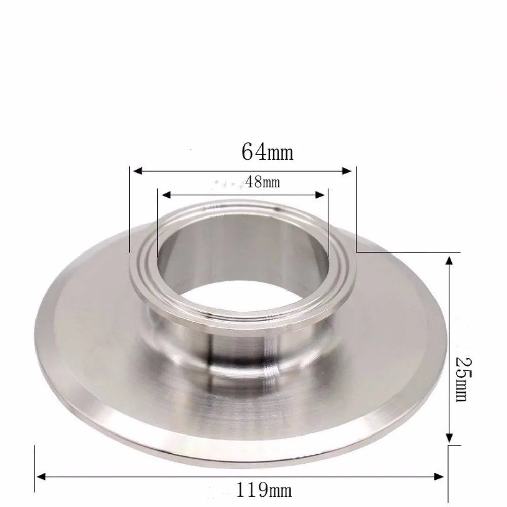 Blind Reducer OD64mm x OD119mm Sanitary 304 Stainless Steel Blind Reducer with Tri-Clamp Flanges,Stub Ends,and Cover Plates