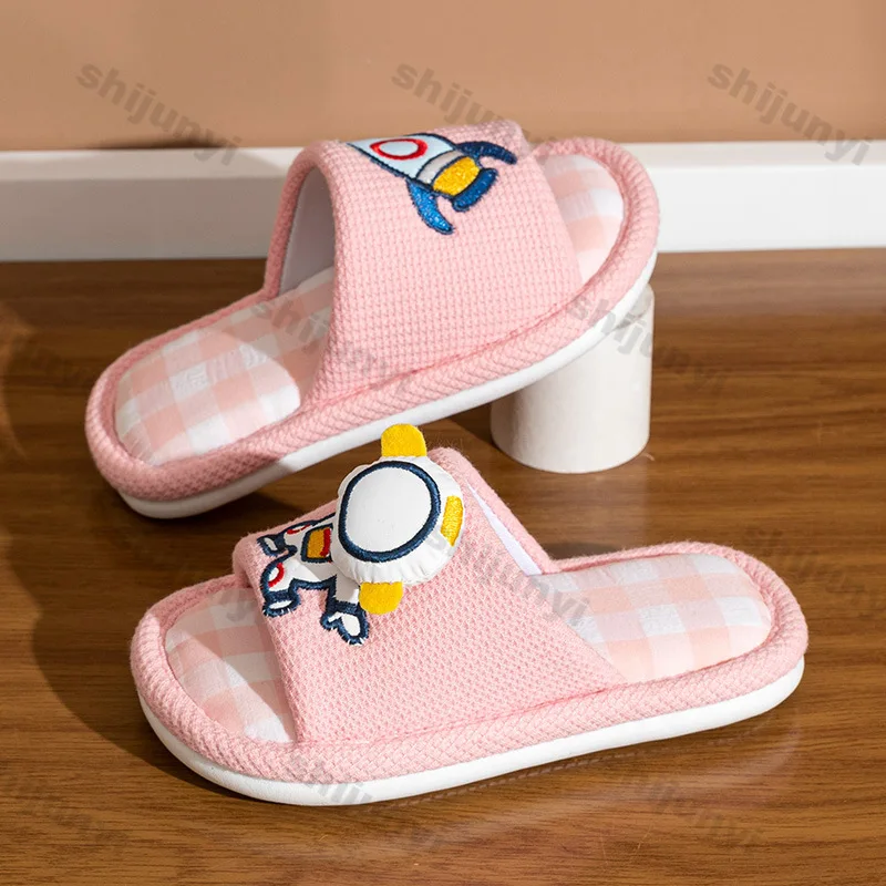 

Children Indoor Cotton Linen Slippers Spring Autumn 2025 Aircraft Anti-slip Cartoon Floor Shoes Indoor Closed Toe Home Slippers