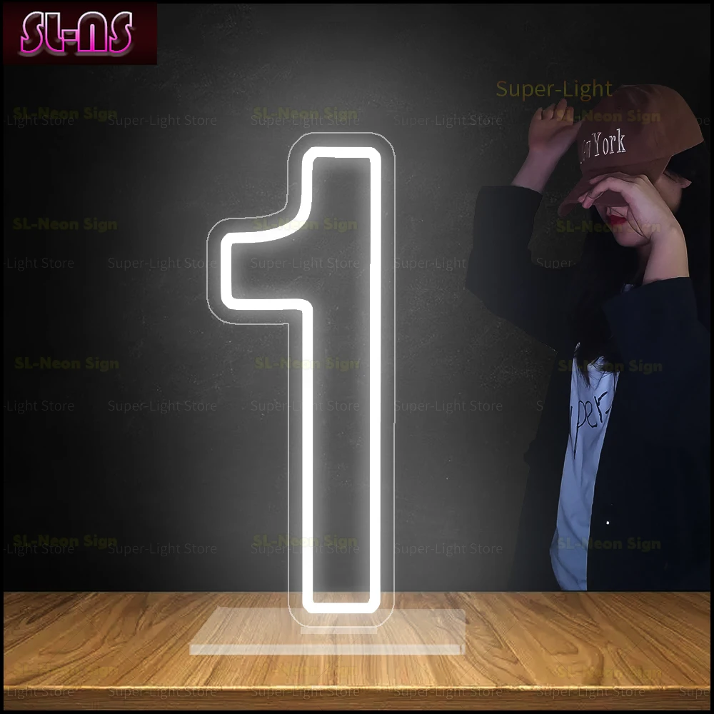 LED Number 1 Neon Signs With Base and Chain,Light Up Signs for Birthday Wedding Party Decor 1st Birthday Numbers 18 Kids Gift