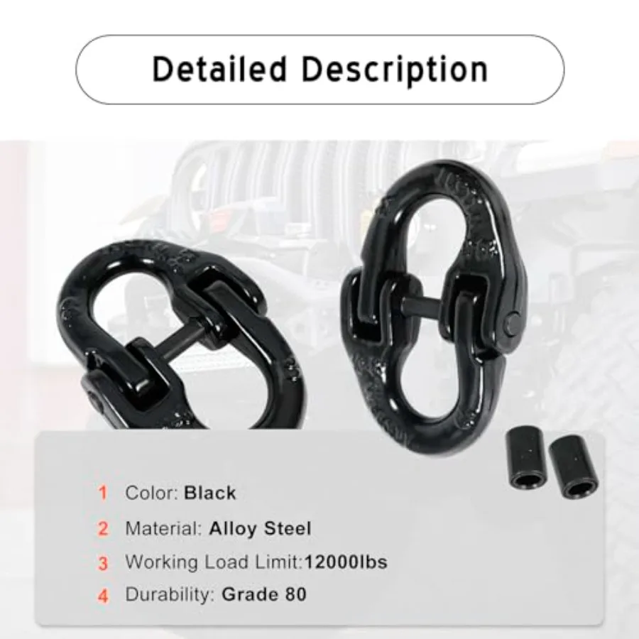 โซ่ล็อคแบบค้อน 2 ชิ้น 1 2 คู่ สำหรับเชื่อมต่อรถพ่วง เกรด 80 สำหรับรถบรรทุก สีดำ สำหรับงานหนัก พร้อมอุปกรณ์
